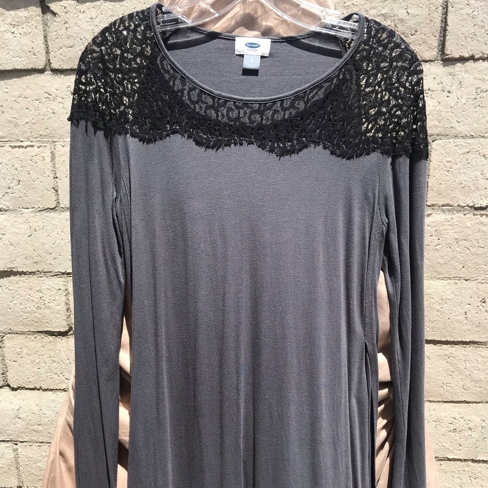 Grey long sleeve top with lace